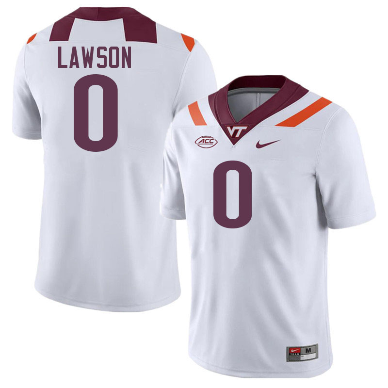 Men #0 Keli Lawson Virginia Tech Hokies College Football Jerseys Stitched-White